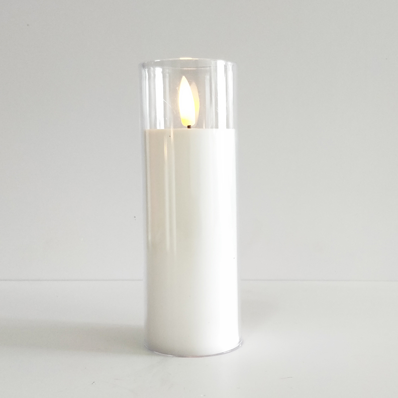 White Pillar led candle glass enclosed