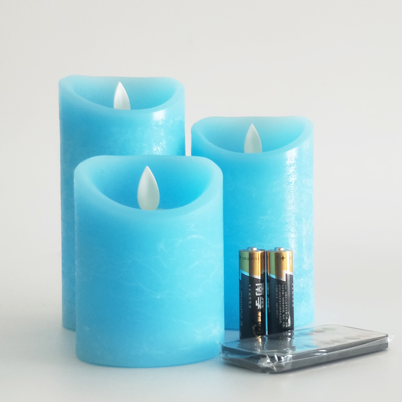 Turquoise Blue paraffin wax led candle with remote control & timer