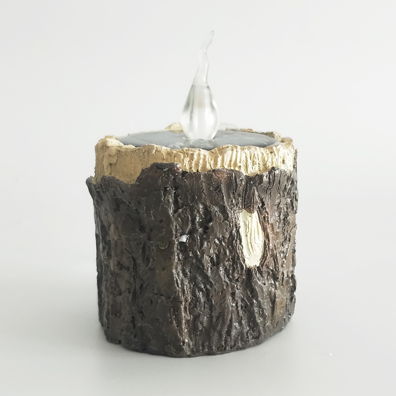 Bark-Textured led Solar pillar candle