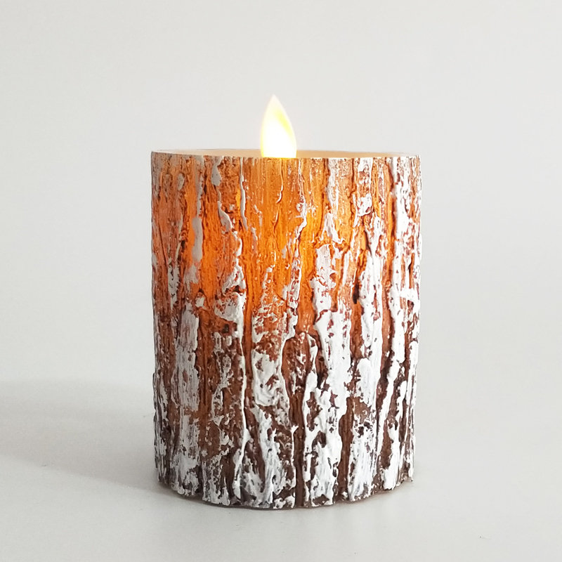 pine bark-textured real wax led candle remote & timer