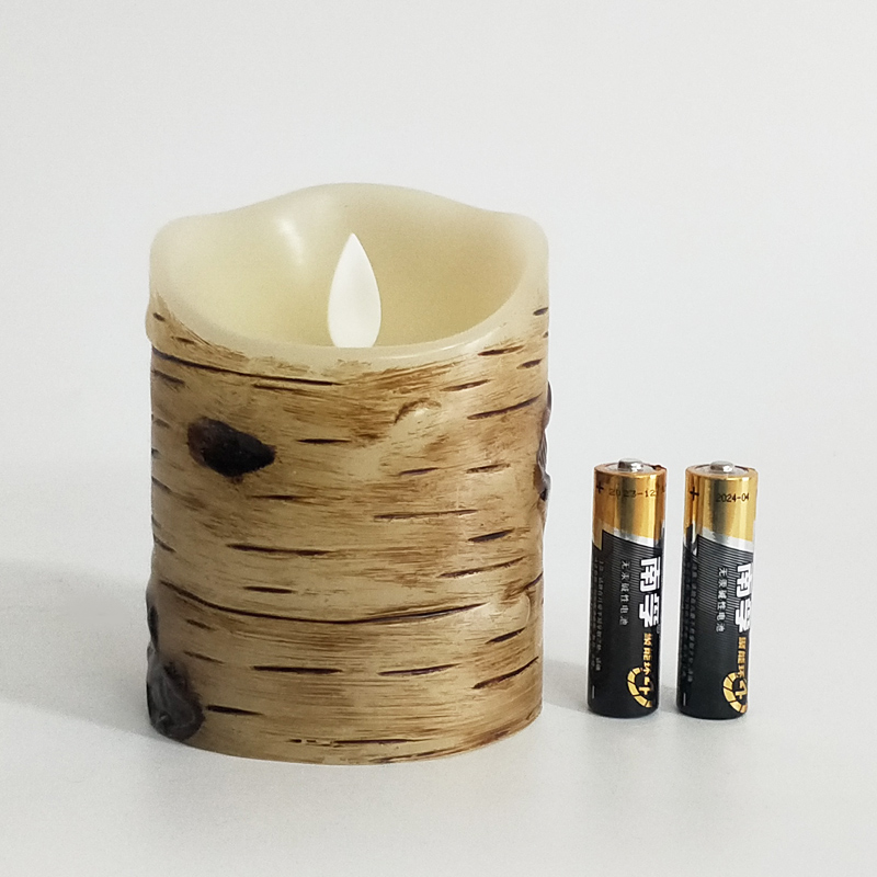 birch bark-textured flameless paraffin wax led candle Scallop Top