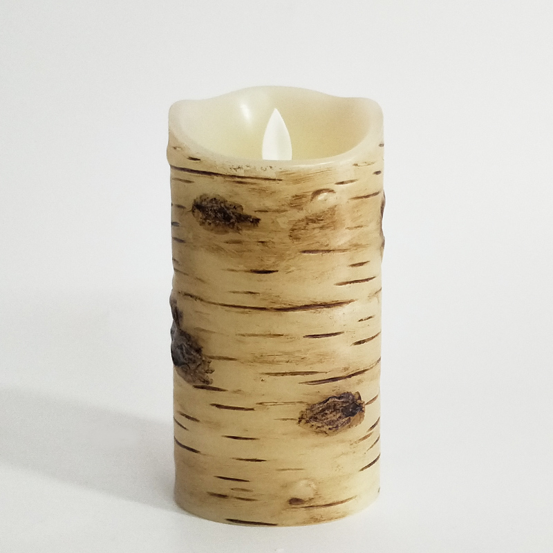 birch bark-textured flameless paraffin wax led candle Scallop Top