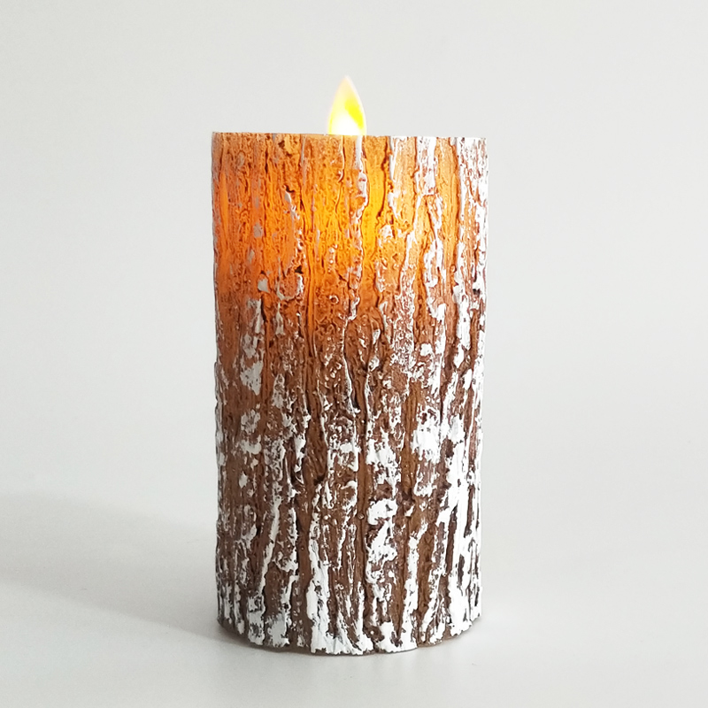 pine bark-textured real wax led candle remote & timer