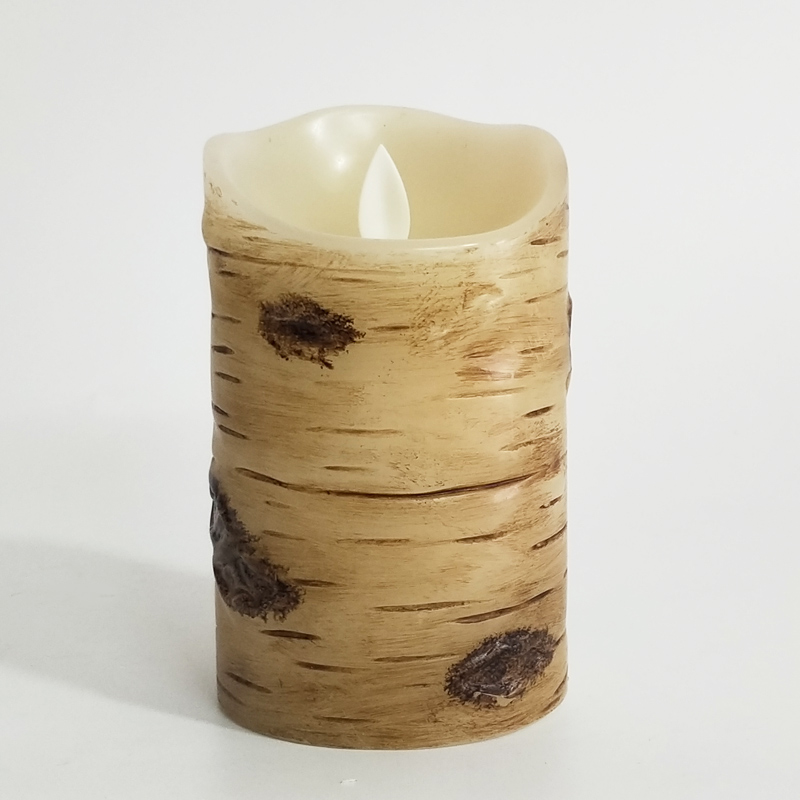 birch bark-textured flameless paraffin wax led candle Scallop Top