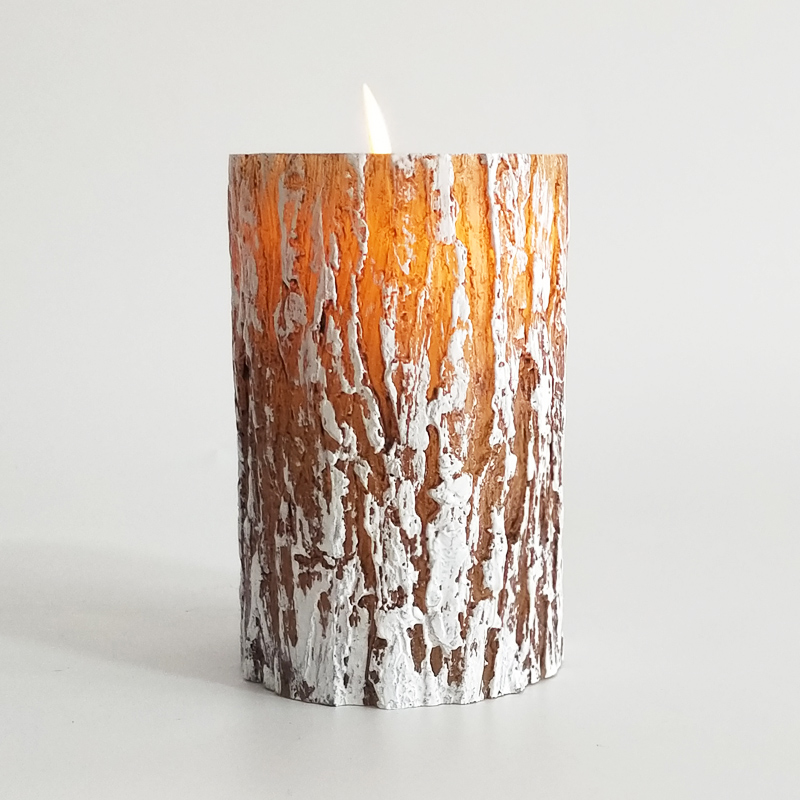 pine bark-textured real wax led candle remote & timer