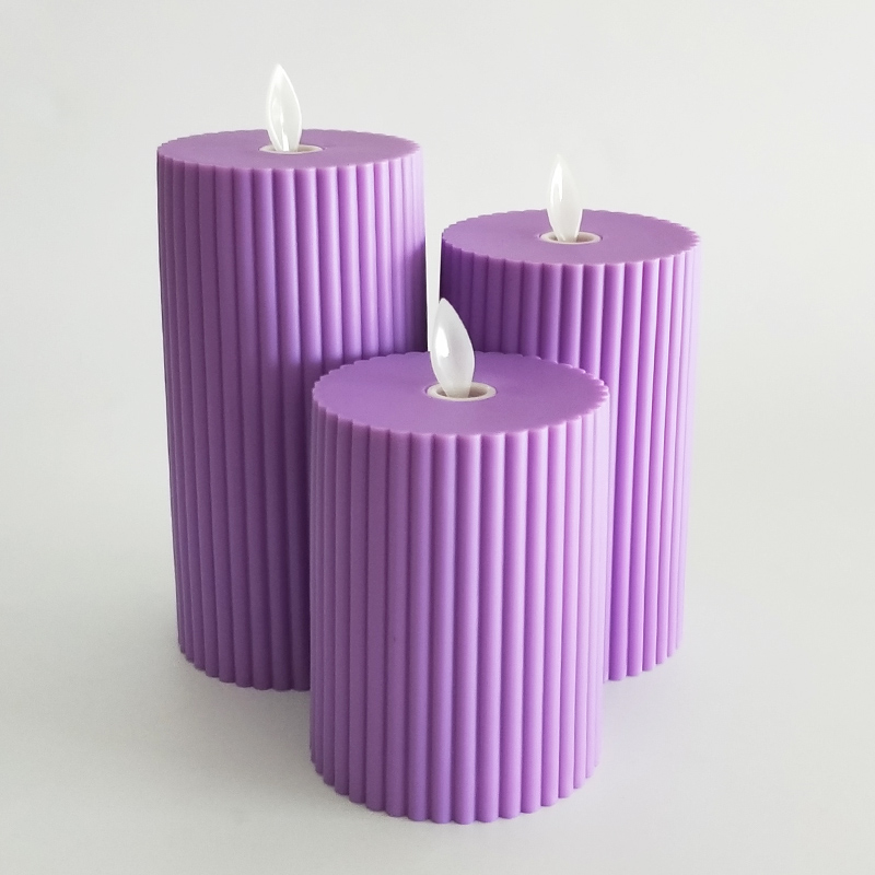 Purple fluted Led pillar candle