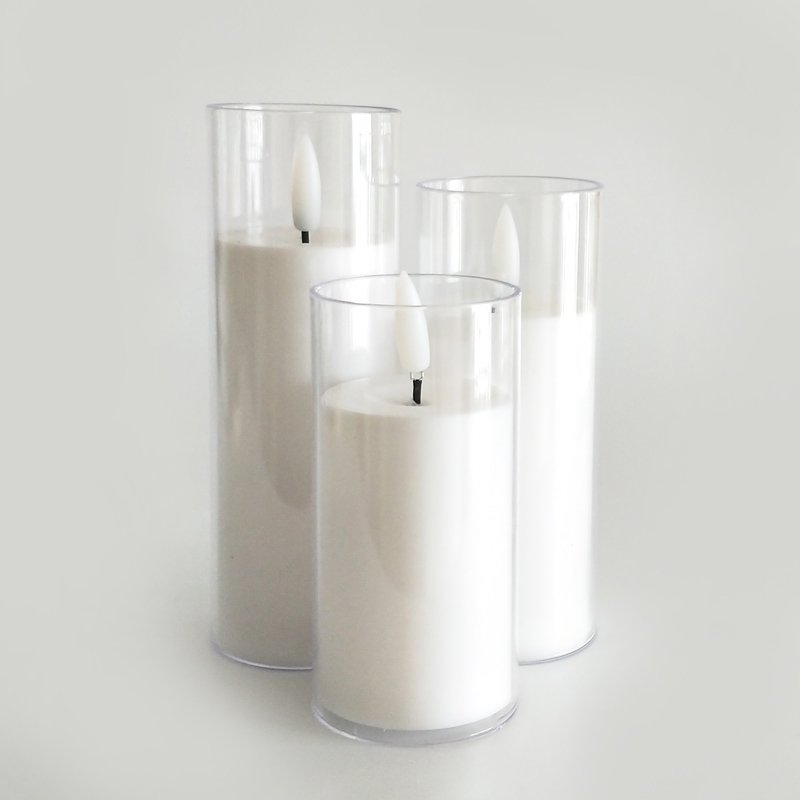 White Pillar led candle glass enclosed