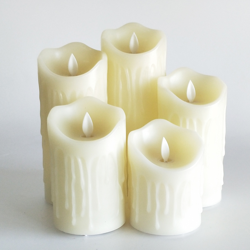 Rechargeable white dripping wax led pillar candle set of 5 remote control