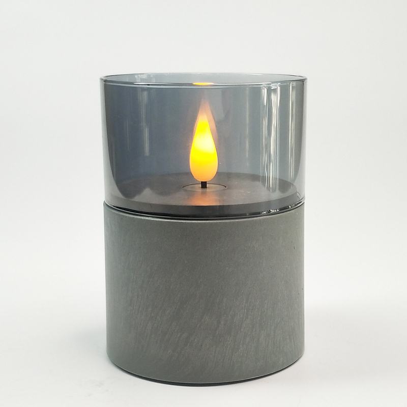 Gray led pillar candle glass sets