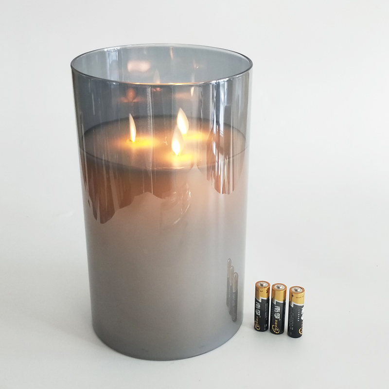 large 3 wicks led pillar candles 15cm glass enclosed