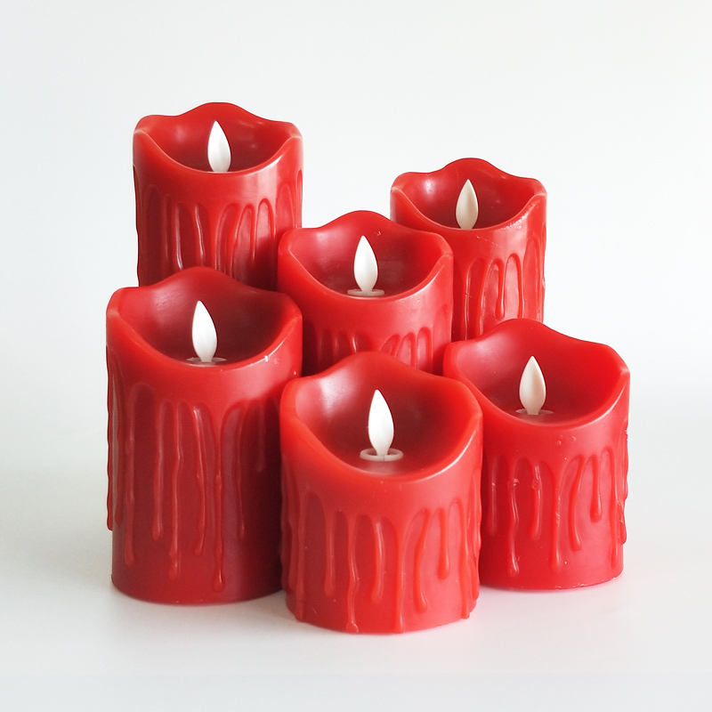 red dripping wax moving wick led candle set of 6