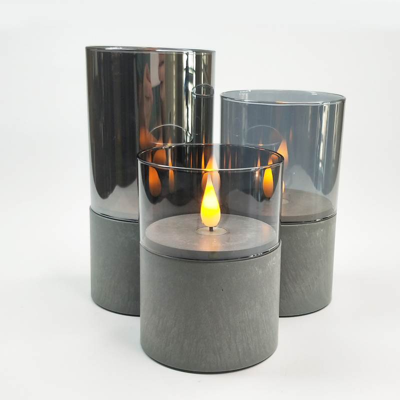 Gray led pillar candle glass sets