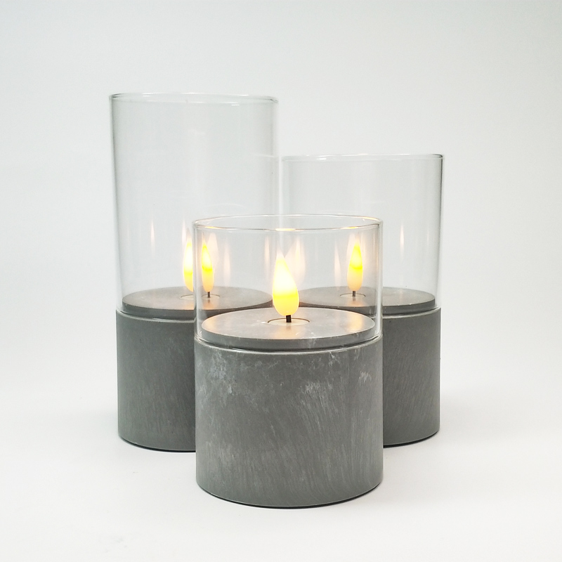 Gray led pillar candle glass sets