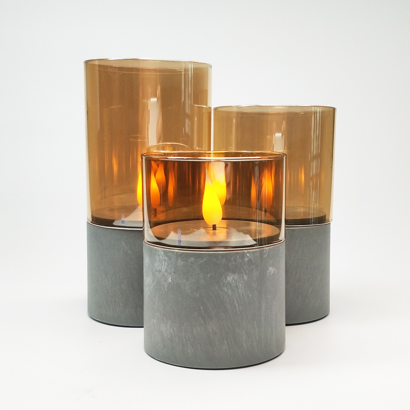 Gray led pillar candle glass sets